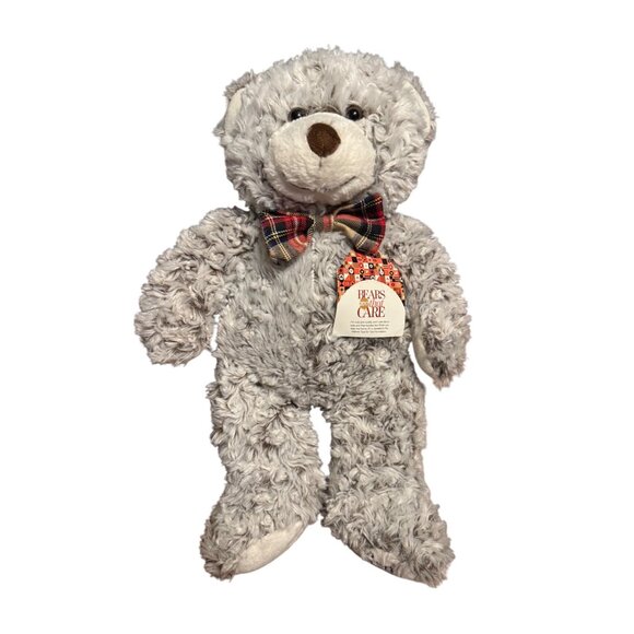 FAO Schwarz Bears With A Cause Gray Plush Teddy Bear With Plaid Bowtie 2017 - Picture 2 of 9